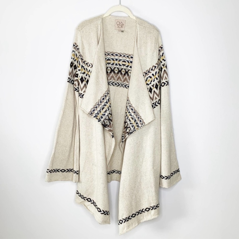 CHASER BOHO TRIBAL PRINT OPEN FRONT DRAPED SOUTHWEST CARDIGAN **NWT** - Picture 2 of 12